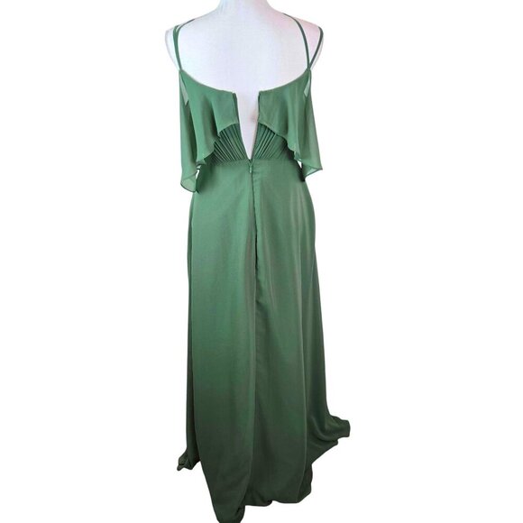 Azazie Adele Bridesmaid Dress Womens Size C 2 Green Chiffon A-line Halter Ruffle - Picture 2 of 15